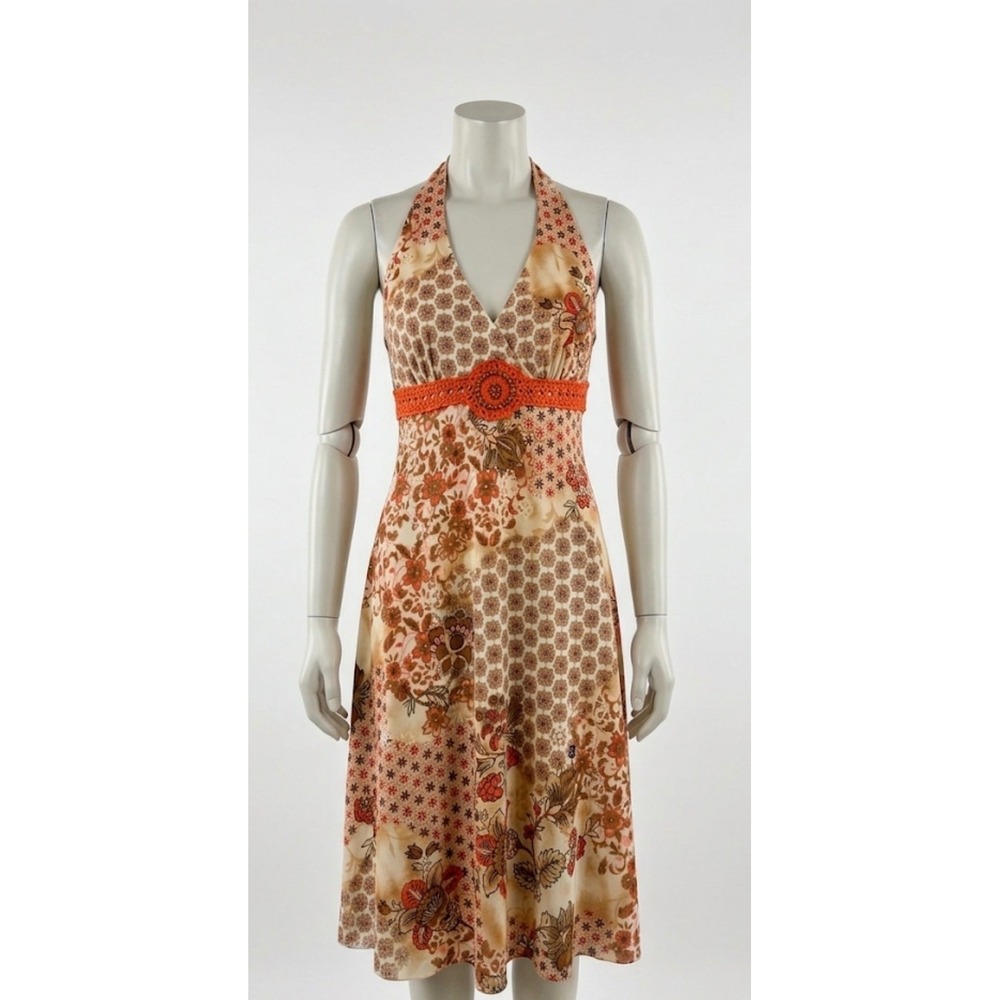 VTG Y2K B. Smart Halter Dress Size S Boho Patchwork Crochet Waist Boho
Summer